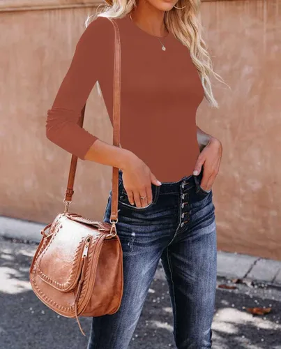 Miniatura 3 de REVETRO Camisetas de cuello redondo para mujer, manga larga, ajustadas, para invierno, básicas