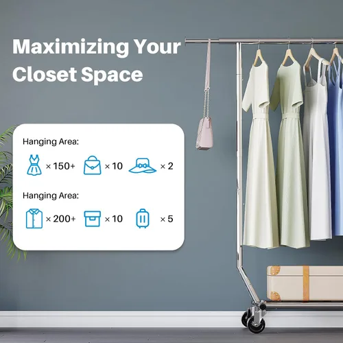 Miniatura 5 de HOKEEPER Perchero para ropa, percheros enrollables para colgar ropa, perchero portátil con ruedas bloqueables, perchero de ropa resistente de uso