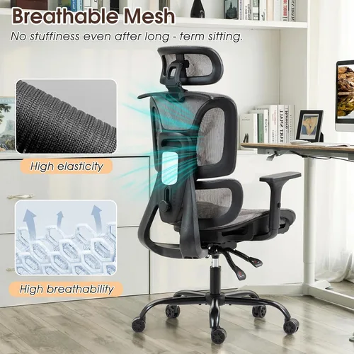Miniatura 7 de ECOTOUGE Silla de oficina ergonómica, silla de computadora de malla de respaldo alto con soporte lumbar, reposacabezas ajustables y reposabrazos 3D