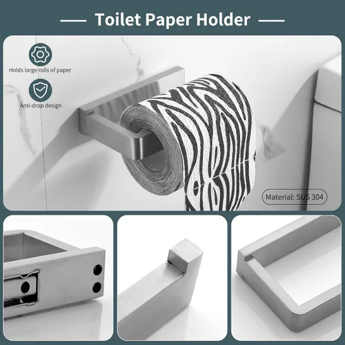 Miniatura 5 de YACVCL Juego de accesorios de baño de 4 piezas de níquel cepillado Juego de barra de toalla de baño de acero inoxidable premium Soportes de toalla