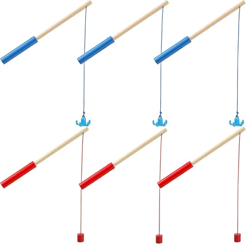 Sumind 6 cañas de pescar magnéticas de madera para niños con ganchos magnéticos, juguete de verano, playa, piscina, actividad, regalos para jardín
