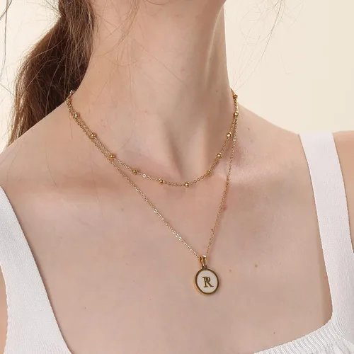 Miniatura 4 de ASHFUHZL Initial Necklaces for Women,18K Gold Silver Rose Gold Shell Letter Necklaces for Girls,Coin Pendants Stainless Steel Layered Initial