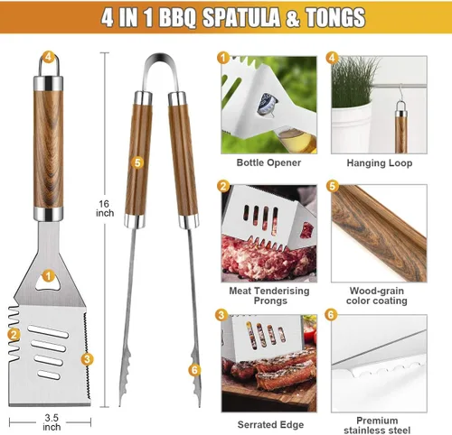 Miniatura 2 de Cifaisi Juego de accesorios para parrilla de barbacoa, 38 piezas de herramientas de parrilla de acero inoxidable con funda de aluminio, termómetro