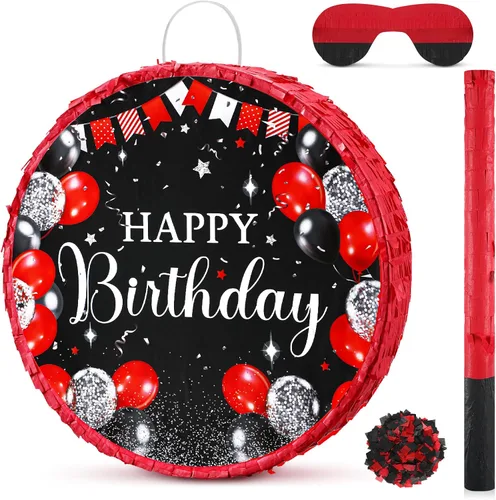 Miniatura 9 de Sinmoe Piñata de cumpleaños con palo, vendados y confeti, piñata grande para adultos, hombres y mujeres, suministros de fiesta de cumpleaños