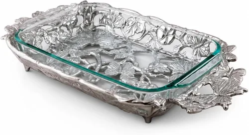 Arthur Court - Soporte para platos de cazuela de mariposa, aluminio fundido en arena con calidad artesanal, 21 pulgadas de largo, se adapta a vidrio