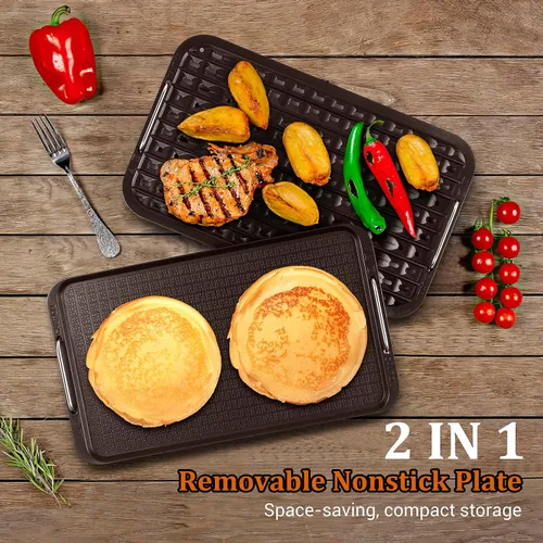 Miniatura 2 de Parrilla sin humo para interiores, Techwood parrilla eléctrica para interiores de 1500W con tapa de vidrio templado, BBQ coreana portátil