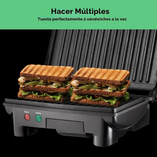 Miniatura 5 de Chefman Panini RJ02-180 parrilla de presa y sandwichera gourmet con revestimiento no adherente, se abre a los 180 grados, funciona con cualquier