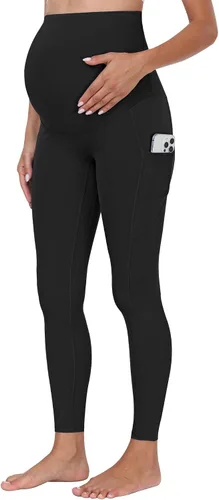 WHOUARE Leggings de maternidad sobre el vientre con bolsillos para mujer, cintura alta, entrenamiento, pantalones de yoga