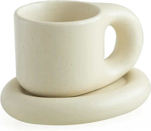 Miniatura 9 de WENSHUO Taza de Café Graciosa y Divertida, Taza y Platillo de Noveldad Linda, Crema Mate, 9 oz (Crema Mate)