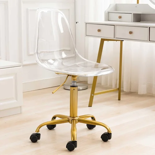Miniatura 6 de HOMEFUN Silla de escritorio transparente, acrílico rodante sin brazos, giratoria, altura ajustable, fantasma, moldeado, plástico, sillas de oficina