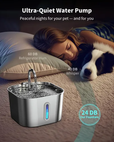 Miniatura 5 de Fuente de agua para gatos de acero inoxidable, fuente para gatos de 74 oz/2.2 L con bomba silenciosa, dispensador automático de agua para mascotas