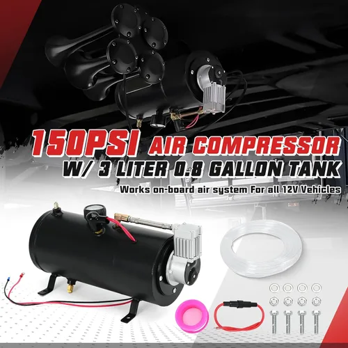 Miniatura 2 de PTNHZ Bomba de Tanque de Compresor de Aire DC 12V MAX 150PSI con Tanque de 3 Litros 0.8 Galones Para Tren, Camión, Barco, Camioneta, Autocaravana.