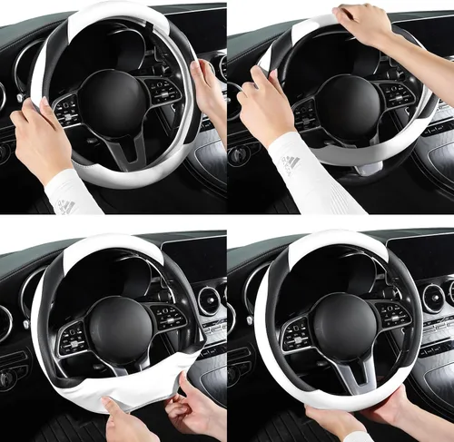 Miniatura 6 de Funda para volante de automóvil, de piel de microfibra, ajuste universal de 14.5 a 15 pulgadas, antideslizante, cómoda, transpirable, protector