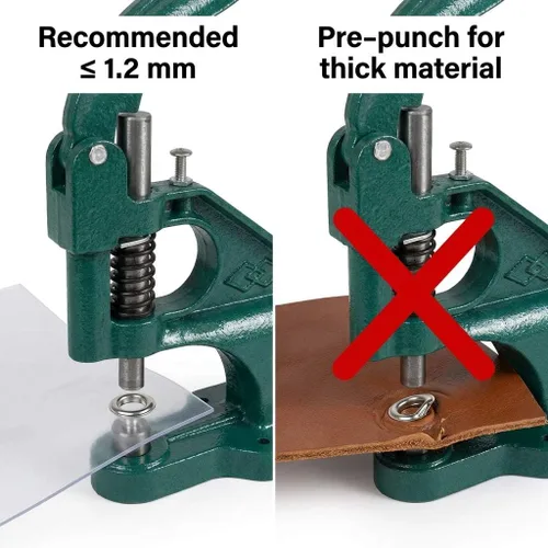 Miniatura 3 de QWORK - Kit de herramientas de perforación de ojales resistentes con 3 troqueles y 1500 ojales plateados
