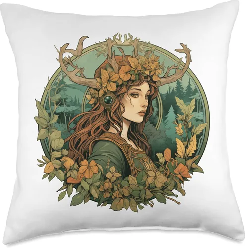 UNREAL WORKSHOPS Art Nouveau - Almohada de juego de rol, druida, aventurera, vagabundo, naturaleza, 18 x 18 pulgadas, multicolor