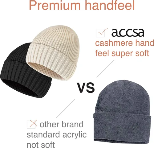 Miniatura 3 de accsa 2 Pack Men Winter Knit Beanie Hats Soft Warm Stretchy Skull Cap Unisex Cuffed Plain Hat for Men