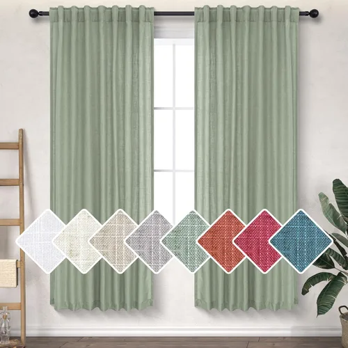 Miniatura 27 de Cortinas Largas de Lino de Lino 108 Pulgadas de Longitud para Sala de Estar 2 Paneles Bolsillo de Pestaña Trasera Cortinas Grandes para Ventana Saco