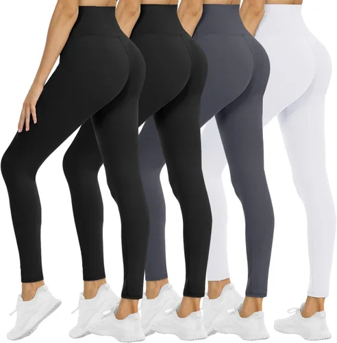 Miniatura 95 de NexiEpoch - Paquete de 4 leggings suaves para mujer, con bolsillos, control de abdomen y cintura alta, pantalones capri para yoga y ejercicio