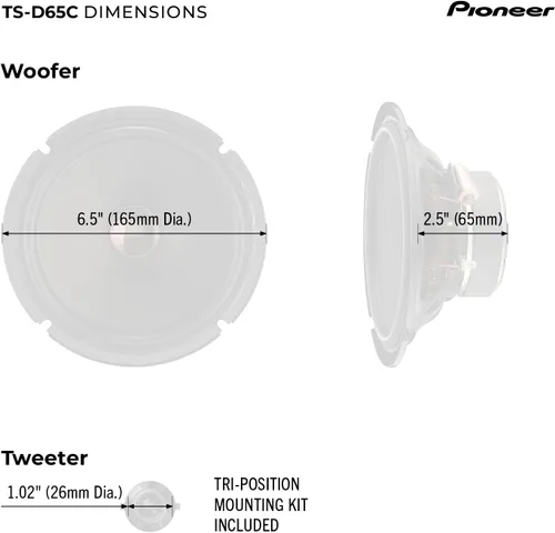 Miniatura 6 de Pioneer Serie D TS-D65C - Altavoces de 2 vías de 6.5 pulgadas (par) - 270 W máximo, agudos nítidos + voces claras, actualización ideal de fábrica