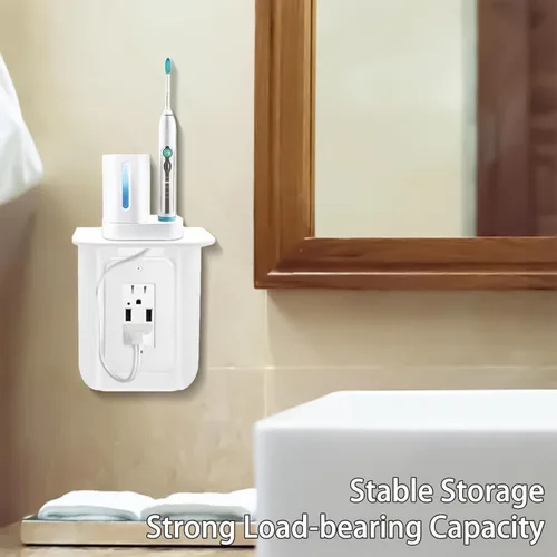 Miniatura 9 de Outlet Shelf, Bathroom Wall Holder with Built-in Cable Management, Wall Organizer for Smart Home Decor Space Saving Electric Toothbrush Use as Echo
