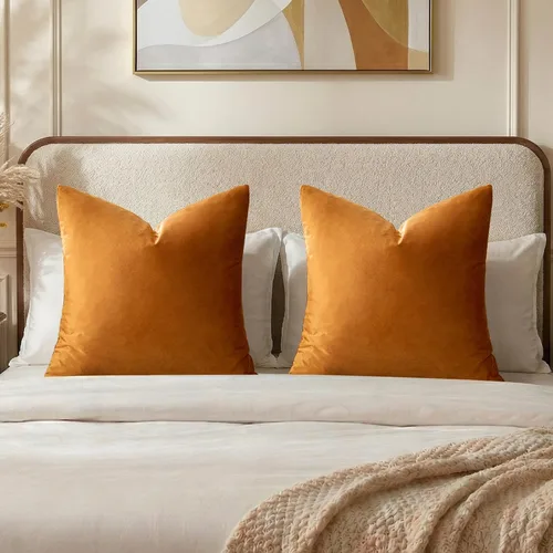GIGIZAZA - Juego de 2 fundas de almohada decorativas de 26 x 26 pulgadas, color naranja tostado, cuadradas, fundas de almohada para sofá, bohemias,