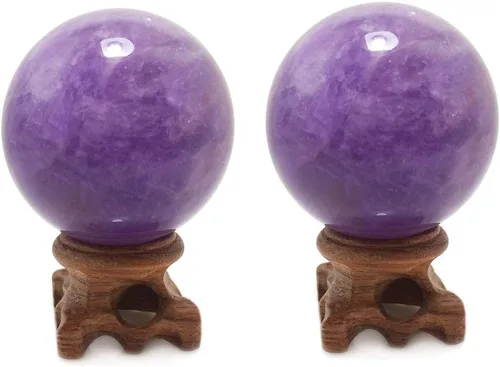 Miniatura 6 de Polar Jade Esfera de cristal de amatista con soporte de 1.969 in de diámetro, bolas de piedra protectora raras para decoración, curación