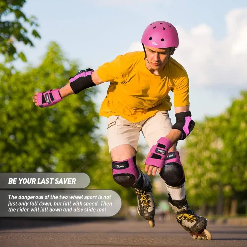 Miniatura 2 de JBM - Juego de equipo de protección para patinaje para niños y adultos, desde principiantes hasta avanzados, casco para monopatín, rodilleras y Rosa
