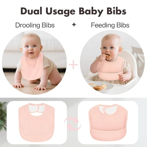 Miniatura 2 de Baberos para bebés niñas y niños, paquete de 8 baberos de muselina para babear y dentición con bolsillo oculto, algodón suave, extra absorbente, a
