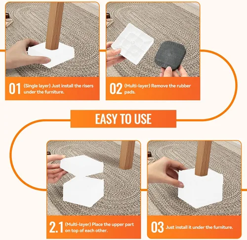 Miniatura 7 de shouwuhho Elevadores de muebles, paquete de 4 elevadores de cama con agarre antideslizante y soporte resistente, elevación de altura de 1 pulgada, 2