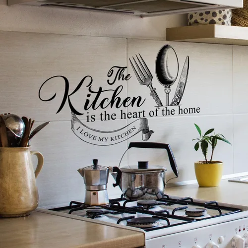 Miniatura 2 de Runtoo La Cocina es el Corazón del Hogar Pegatina de Pared Letras Negras de Tenedor y Cuchillo Frases Adhesivos de Pared Decoración de Pared