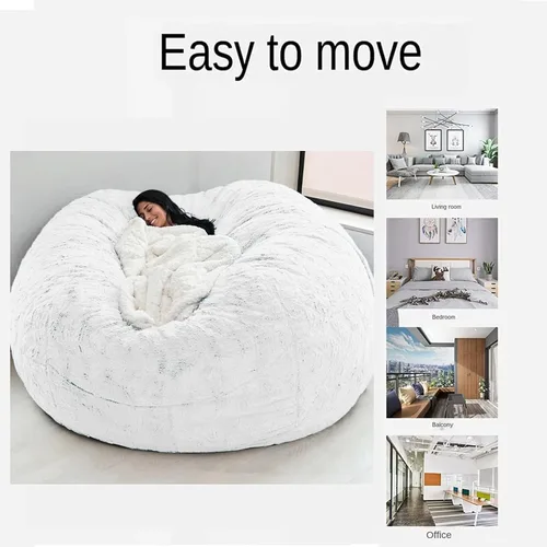 Miniatura 4 de HWOEK Puf de piel gigante para adultos, muebles de sala de estar, grande, redondo, suave, esponjoso, de piel sintética (sin relleno), funda de sofá