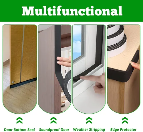Miniatura 4 de Burlete de sellado de puerta negro, cinta de espuma autoadhesiva, cinta aislante de ventana resistente a la intemperie para puertas y ventanas, 1/2