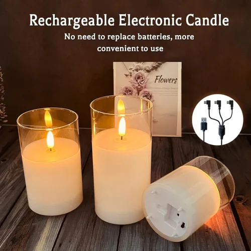 Miniatura 5 de LEDHOLYT Vela Recargable Sin Llama, Vela de Pilar LED Intermitente de Cera Real con Control Remoto y Temporizador, Mecha en Forma de Lágrima, Velas