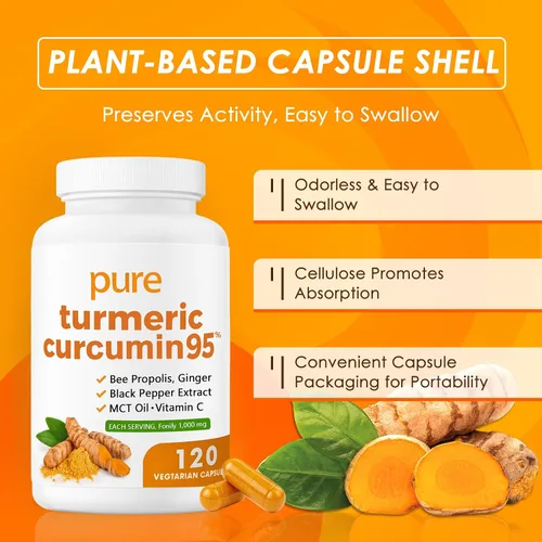 Miniatura 3 de Curcumina de cúrcuma pura de cúrcuma 95 1000 mg - Extracto de pimienta negra Cápsulas veganas 120