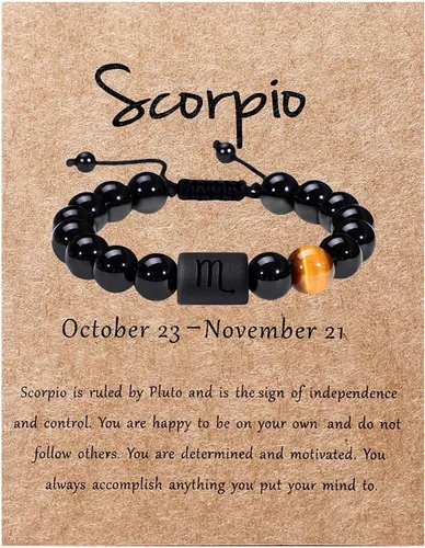 Miniatura 8 de Pulsera de signo del zodiaco SUMMER LOVE para Día del Padre, regalo para hombre y mujer, de 10 mm, ónix negro natural, cuentas con signo