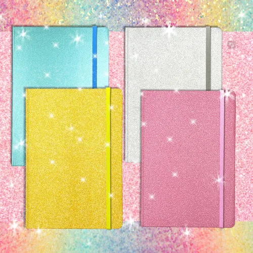 Miniatura 8 de Paquete de 4 cuadernos con purpurina, 8.3 x 5.7 pulgadas, 160 páginas rayadas con purpurina que nunca se despegan, diario brillante para niñas
