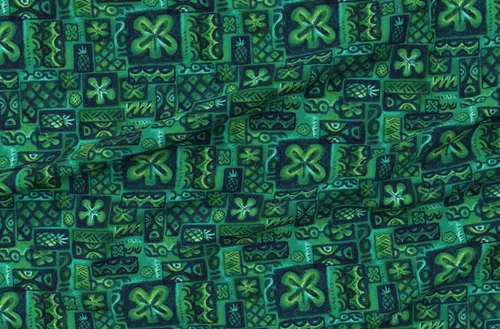 Miniatura 4 de Spoonflower Tela - Flores verdes azules esmeralda olas retro Tiki hawaiano vintage mediados impreso en tela de gasa Fat Quarter - Costura de ropa
