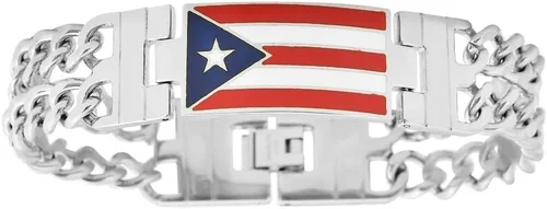 My Daily Styles Pulsera de eslabones de acero inoxidable con bandera de Puerto Rico para hombre, diseño elegante, para él, 8.5 pulgadas de longitud