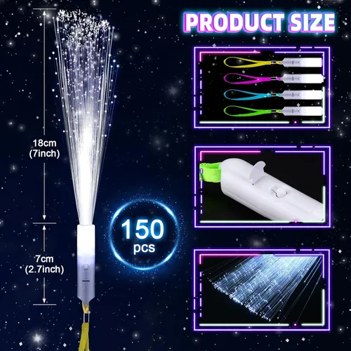 Miniatura 4 de 150 varillas de fibra óptica blanca, varitas brillantes y varitas de luz para niños, varita de fibra óptica con 3 modos de luz, suministros