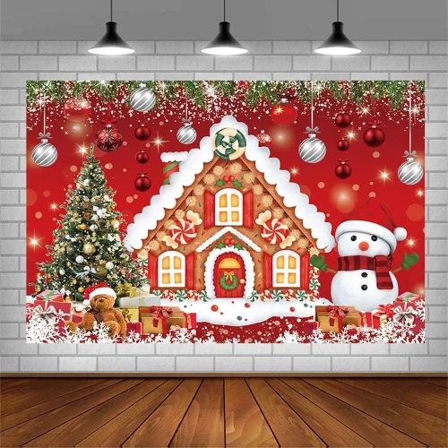 Miniatura 3 de AIBIIN Fondo de Navidad de casa de jengibre de 7 x 5 pies para fotografía, árbol de Navidad, muñeco de nieve, Papá Noel, suministros de decoración