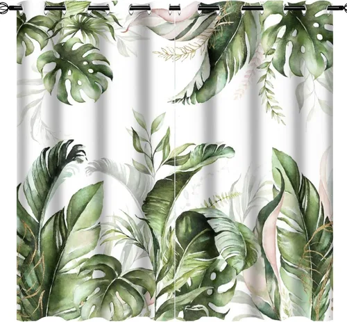 Miniatura 42 de Cortinas abstractas de hojas tropicales, acuarela tropical, hojas de palma, verano hawaiano, plátano, aislamiento térmico, cortinas completas