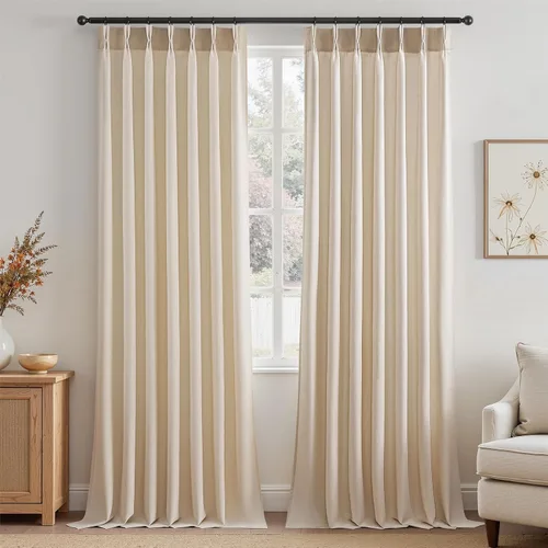 Miniatura 8 de 2 paneles de cortinas plisadas de lino beige de 84 pulgadas de largo, para dormitorio y sala de estar, cortina plisada con ganchos y pestaña trasera