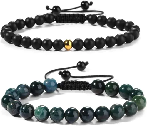 Miniatura 11 de Pulseras de cuentas negras para hombres y niños: 0.236 in de obsidiana ónix cuentas de lava para hombre conjunto de pulseras para hombre - Genial