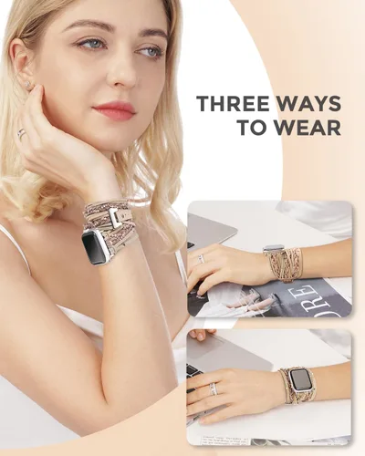 Miniatura 4 de Compatible con correa de reloj de 1.575 pulgadas para mujer Series 8/7/6/SE, pulseras de cuero de gamuza con cierre ajustable para series 5/4/3/2/1