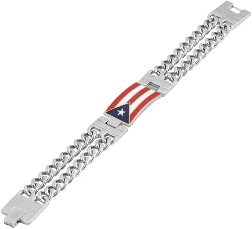 Miniatura 3 de My Daily Styles Pulsera de eslabones de acero inoxidable con bandera de Puerto Rico para hombre, diseño elegante, para él, 8.5 pulgadas de longitud