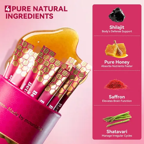 Miniatura 3 de Palitos de miel Shilajit para mujer, energía natural y potenciador de vitalidad con shatavari y azafrán, palitos de miel de fresa para equilibrio