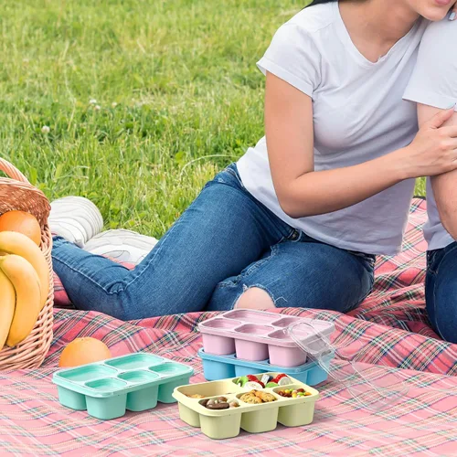 Miniatura 7 de Bento Box - Lonchera para Adultos, Paquete de 4, Contenedor de Preparación de Comidas de 5 Compartimentos para Niños, Contenedores Reutilizables PP