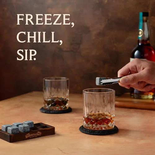 Miniatura 4 de Mixology & Craft Jameson - Juego de regalo de whisky, juego de vasos de whisky con caja de madera rústica, 8 piedras de granito para whisky, vasos