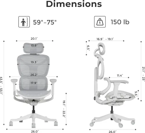 Miniatura 2 de WELAX S9 Silla de oficina ergonómica de malla con respaldo alto y ruedas silenciosas, silla de escritorio de soporte lumbar cómoda, profundidad