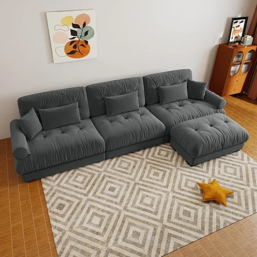Miniatura 117 de Sofá modular de gran tamaño de 94 pulgadas, sofás seccionales grandes de color beige y blanco para sala de estar, juego de sofá de terciopelo, sofás
